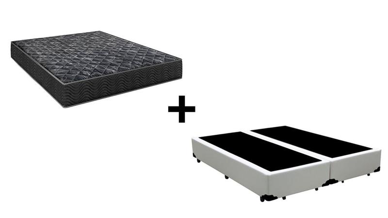 Imagem de Cama Box King 193 Bipartido Tecido Sintético Branco com Colchão Lisboa Espuma D28 Preto