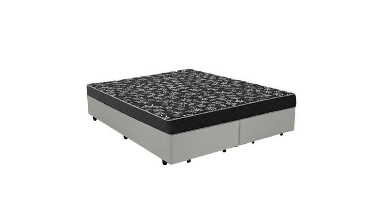 Imagem de Cama Box King 193 Tecido Sintetico Branco Com Colchão Espuma D20 - Tampo Preto 12cm