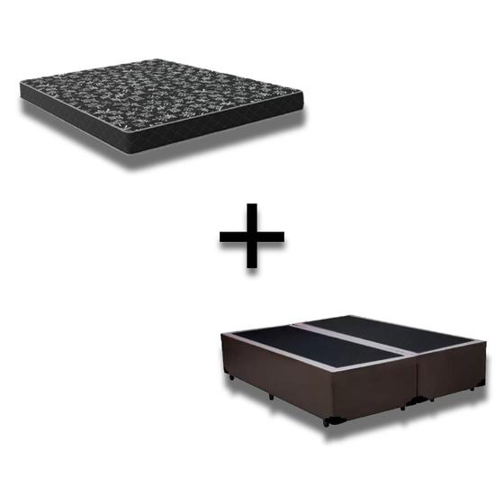 Imagem de Cama Box King 193 Tecido Sintetico Marrom Com Colchão Espuma D23 - Tampo Preto 12cm