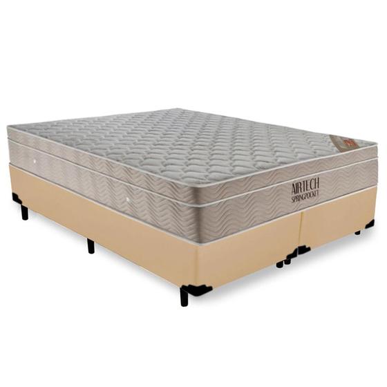 Imagem de Cama Box King Bipartido Sintético + Colchão Ortobom Airtech Molas Ensacadas 193x203x65 Bege