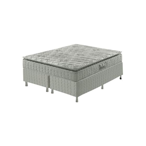 Cama Box King Cinza + Colchão Ortopedico Espuma D33 Pillow Top Hanover