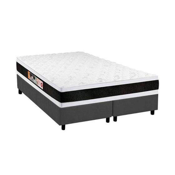 Imagem de Cama Box King: Colchão Espuma Castor D45 Black e White Double Face + Base CRC Suede Gray(193x203)