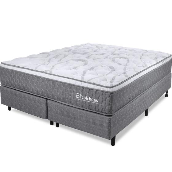 Imagem de Cama Box King Colchão Mola Ensacada e Pillow top de Espuma Viscoelástico 193x203x63cm Smart Spring - BF Colchões