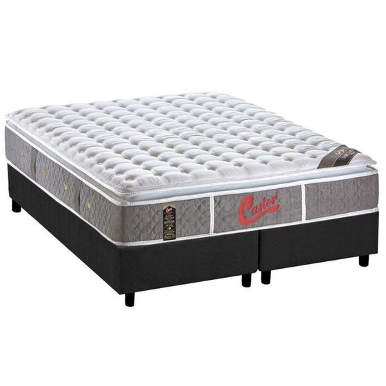 Imagem de Cama Box King: Colchão Molas Castor  Pocket Light Stress Oxygen New One Face + Base CRC Suede Gray(193x203)