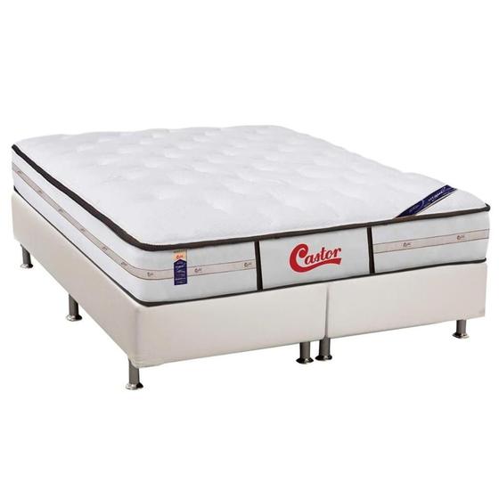 Imagem de Cama Box King: Colchão Molas Ensacadas Castor Pocket Gold Star Vitagel Classic + Base CRC Courano Branco(193x203)