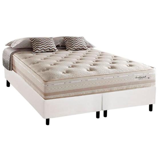 Imagem de Cama Box King: Colchão Molas Herval Maxspring Scotland + Base CRC Courano Branco(193x203)