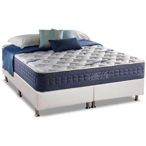 Imagem de Cama Box King: Colchão Molas MasterPocket Ensacadas Anjos   Blue Sea + Base CRC Courano White(193x203)