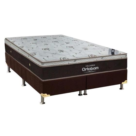 Imagem de Cama Box King: Colchão Molas Ortobom SuperPocket Sleep King Látex + Base CRC Suede Marrom(186x198)