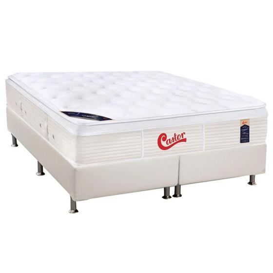 Imagem de Cama Box King: Colchão Molas Pocket Ensacadas Castor  Gold Star Vitagel + Base CRC Courano Branco(193x203)