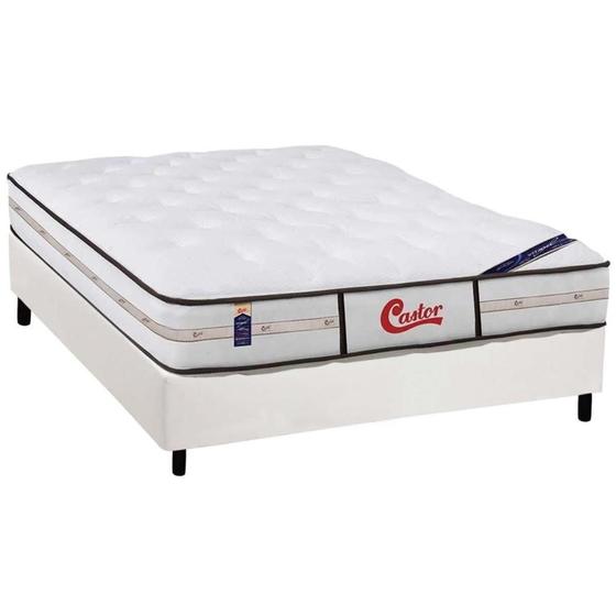 Imagem de Cama Box King: Colchão Molas Pocket Ensacadas Castor  Gold Star Vitagel Class Double Face + Base CRC Courano White(193x203)