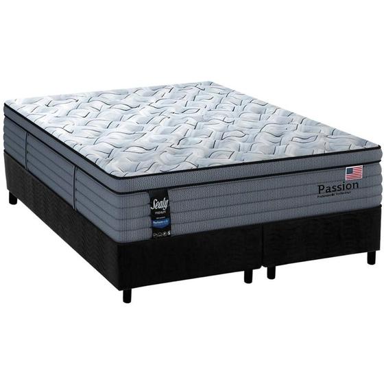 Imagem de Cama Box King: Colchão Molas Sealy Posturepedic Passion + Base CRC Suede Black(193x203)