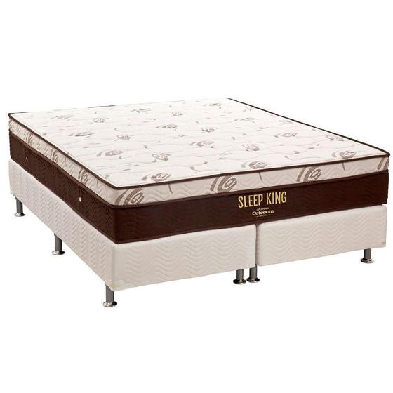 Imagem de Cama Box King: Colchão Molas SuperPocket Ensacadas Ortobom  Sleep King Látex + Base CRC Courano Branco(186x198)