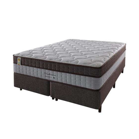 Imagem de Cama Box King Marrom + Colchão Molas Ensacadas Suporte 200 kg Baltimore 193x203x71cm