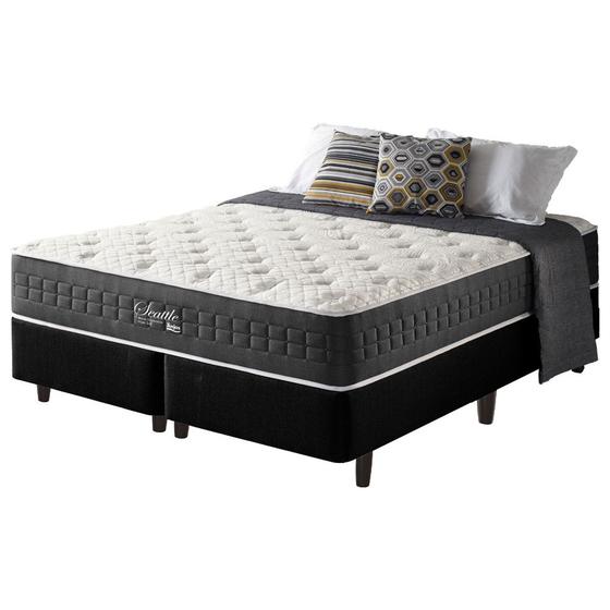 Imagem de Cama Box King Preto + Colchão Molas Ensacadas HiperSoft Seattle 193x203x69cm