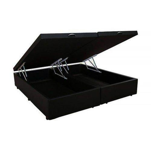 Cama Box KING SIZE com Bau Pistão a gás preto sintético Bipartido - 193x203 Menor preço em Cama Box KING SIZE com Bau Pistão a gás preto sintético Bipartido - 193x203