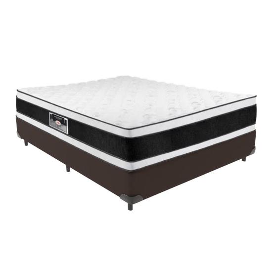 Imagem de Cama Box Marrom e Colchão Black & White Air Double Face Espuma D33 Casal Castor