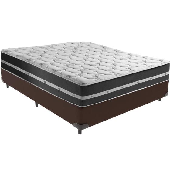 Imagem de Cama Box Marrom e Colchão Classic Preto Molas ensacadas Casal Anjos