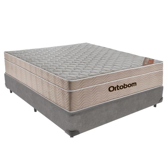 Imagem de Cama Box material sintético Casal Cinza e Colchão Airtech Spring Pocket M. Ensacadas Ortobom