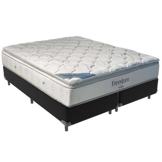 Imagem de Cama Box Preto e Colchão Freedom Molas Ensacadas Queen Ortobom