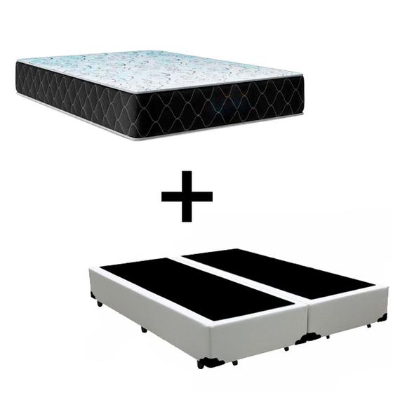 Imagem de Cama Box Queen 158 Tecido Sintético Branco Com Colchão Marrocos - Poliéster - Espuma D33 30cm