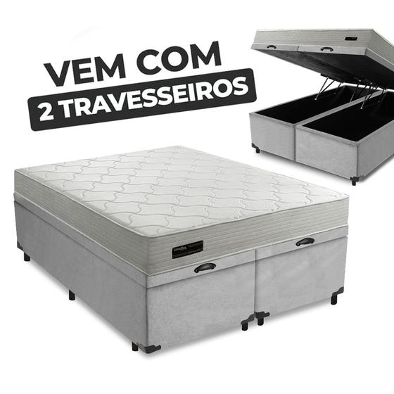 Cama Box Queen Baú + Colchão Molas Ensacadas Umaflex 158x198x62cm FL - Nova Box Menor preço em Cama Box Queen Baú + Colchão Molas Ensacadas Umaflex 158x198x62cm FL - Nova Box