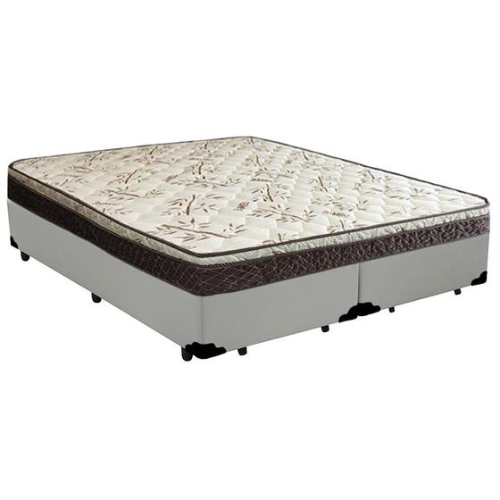 Imagem de Cama Box Queen Bipartido Sintético +  Colchão Elegance Ortopédico Espuma D33 Extra Firme 158x198x63 Branco