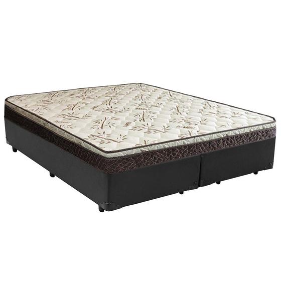 Imagem de Cama Box Queen Bipartido Sintético +  Colchão Elegance Ortopédico Espuma D33 Extra Firme 158x198x63 Cinza