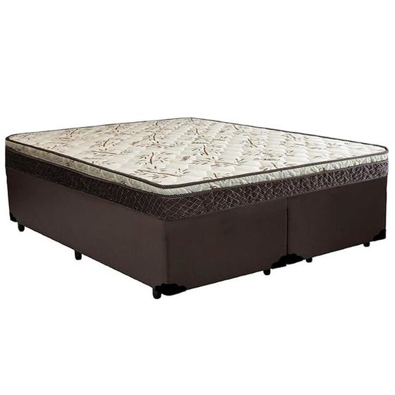 Imagem de Cama Box Queen Bipartido Sintético +  Colchão Elegance Ortopédico Espuma D33 Extra Firme 158x198x63 Marrom