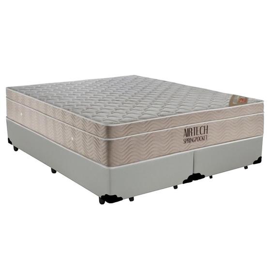 Imagem de Cama Box Queen Bipartido Sintético + Colchão Ortobom Airtech Molas Ensacadas 158x198x65 Branco