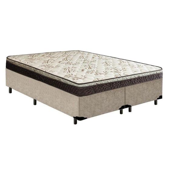 Imagem de Cama Box Queen Bipartido Suede +  Colchão Elegance Ortopédico Espuma D33 Extra Firme 158x198x63 Bege