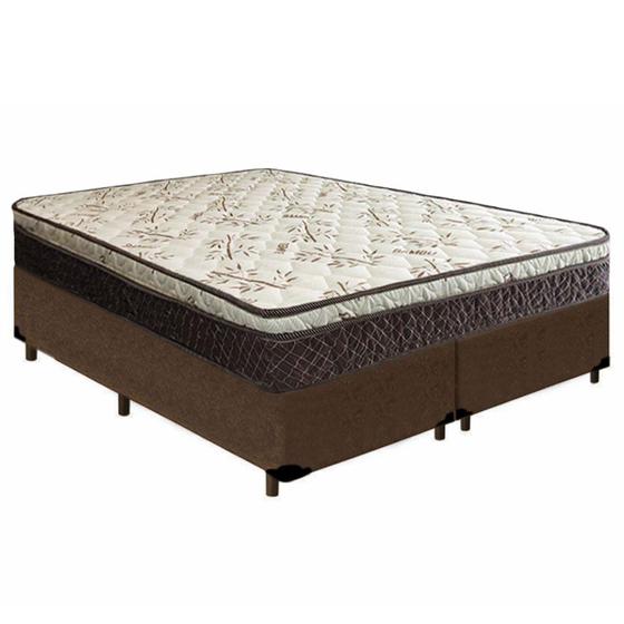 Imagem de Cama Box Queen Bipartido Suede +  Colchão Elegance Ortopédico Espuma D33 Extra Firme 158x198x63 Marrom