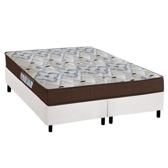 Imagem de Cama Box Queen: Colchão Anatômico Ortobom D45/EP Fort Tech ISO 150 + Base CRC Suede White(158x198)