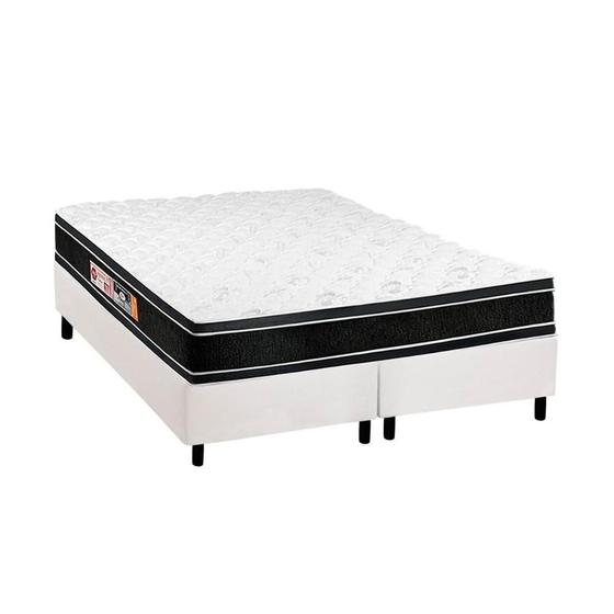 Imagem de Cama Box Queen: Colchão Espuma Castor D33 Black e White Double Face + Base CRC Courano White(158x198)