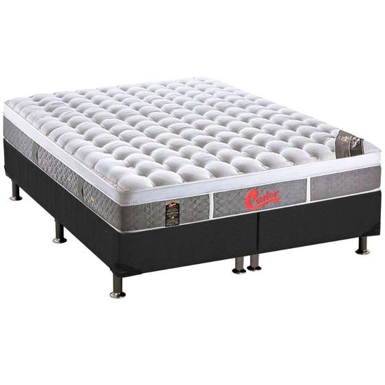 Imagem de Cama Box Queen: Colchão Molas Ensacadas Castor Pocket Light Stress Oxygen New Plush + Base CRC Suede Cinza(158x198)
