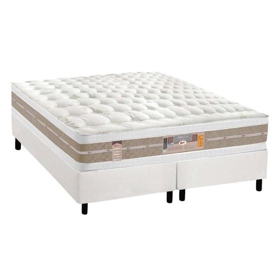 Imagem de Cama Box Queen: Colchão Molas Ensacadas Castor Pocket Silver Star Air Double Face + Base CRC Courano White(158x198)