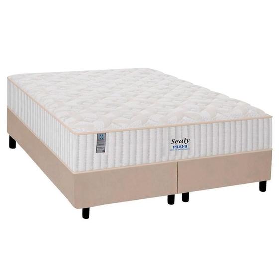 Imagem de Cama Box Queen: Colchão Molas Ensacadas Plumatex MasterPocket  Miami + Base CRC Courano Branco(158x198)