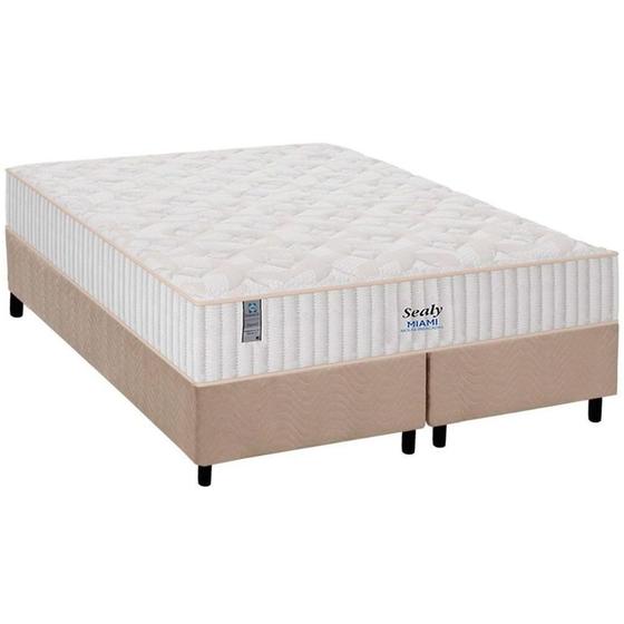 Imagem de Cama Box Queen: Colchão Molas Ensacadas Plumatex MasterPocket  Miami + Base CRC Suede Clean(158x198)