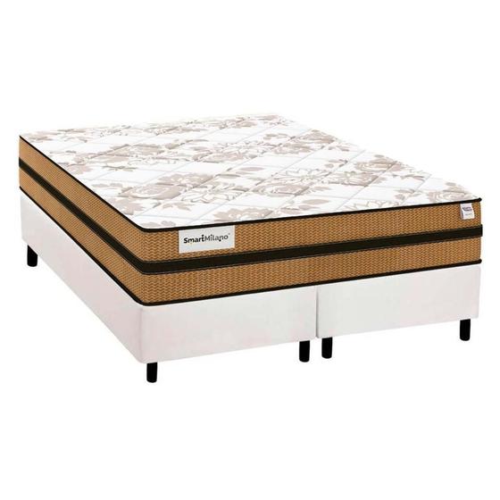 Imagem de Cama Box Queen: Colchão Molas Ensacadas Plumatex MasterPocket Smart Milano + Base CRC Courano White(158x198)