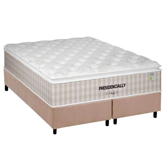 Imagem de Cama Box Queen: Colchão Molas Ensacadas Plumatex Presidencially Selado + Base CRC Suede Clean (158x198)