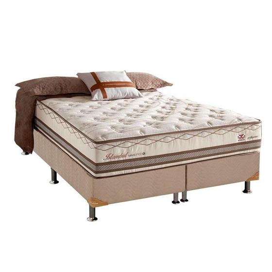 Imagem de Cama Box Queen: Colchão Molas Herval Maxspring Istambul + Base CRC Suede Bege(158x198)