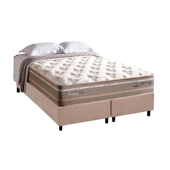 Imagem de Cama Box Queen: Colchão Molas Herval Maxspring Moskow + Base CRC Suede Bege(158x198)