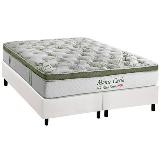 Imagem de Cama Box Queen: Colchão Molas MasterPocket Ensacadas Herval   Monte Carlo HR Visco + Base CRC Courano Branco(158x198)