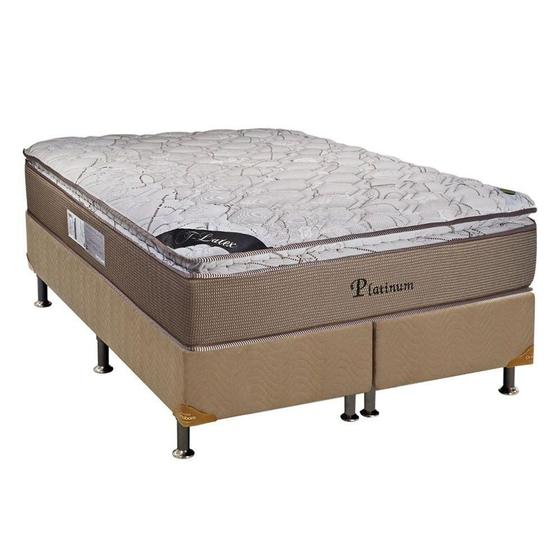 Imagem de Cama Box Queen: Colchão Molas MasterPocket Ensacadas Luckspuma   Platinum New + Base CRC Suede Bege(158x198)