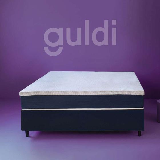 Imagem de Cama Box Queen com Colchão Mola Ensacada Guldi Macio Branco e Azul