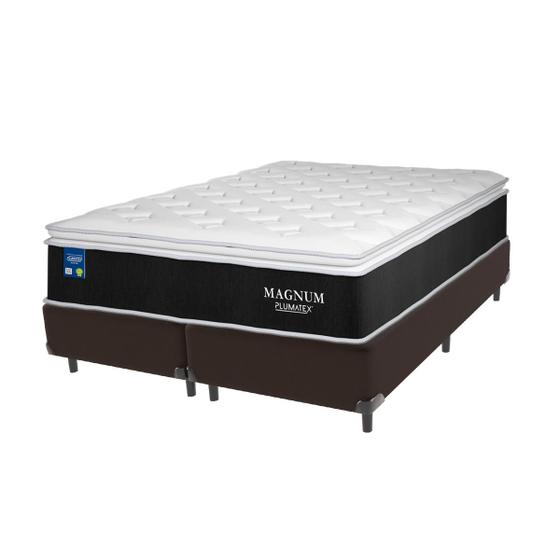 Imagem de Cama Box Queen Marrom e Colchão Magnum Plumatex Pillow Top High Tech