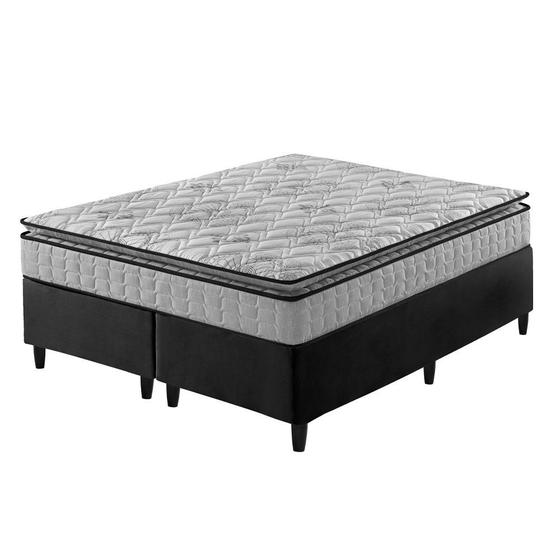 Imagem de Cama Box Queen Preto + Colchão Ortopedico Espuma D33 Pillow Top Hanover One 158x198x59cm