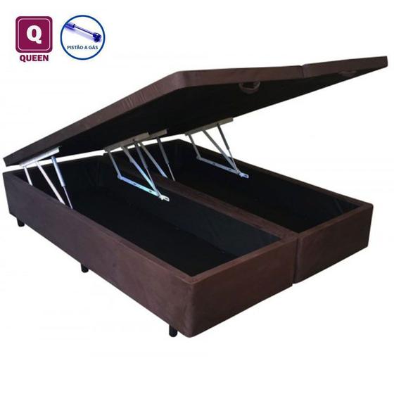 Cama Box QUEEN SIZE com Bau Pistão a gás suede Bipartido Menor preço em Cama Box QUEEN SIZE com Bau Pistão a gás suede Bipartido