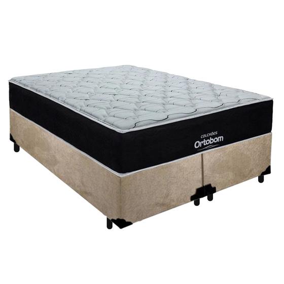 Imagem de Cama Box Queen Suede Bipartido + Colchão Airtech Molas Ensacadas Antares Ortobom Bege 158cm Suporta Até 120kg Por Pessoa