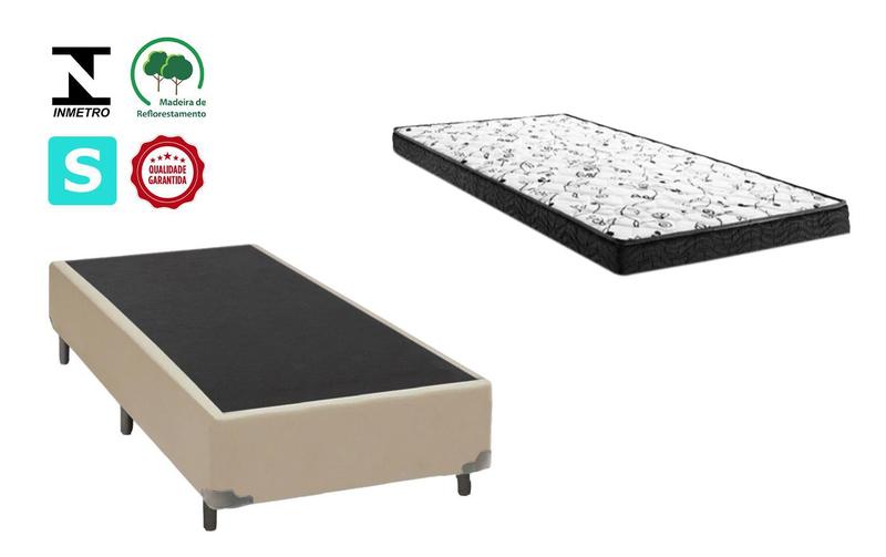 Imagem de Cama Box Solteirão Bege + Colchão Espuma D28 96x203x20