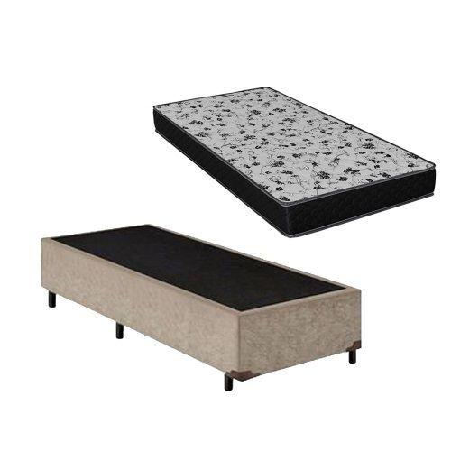 Imagem de Cama Box Solteirão Bege + Colchão Espuma D33 100x188x26